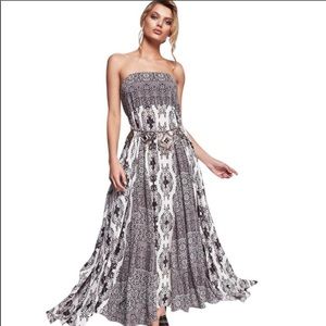 Free People Black & White Strapless Maxi Dress